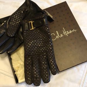 Cole Haan Mens brown leather/cashmere gloves